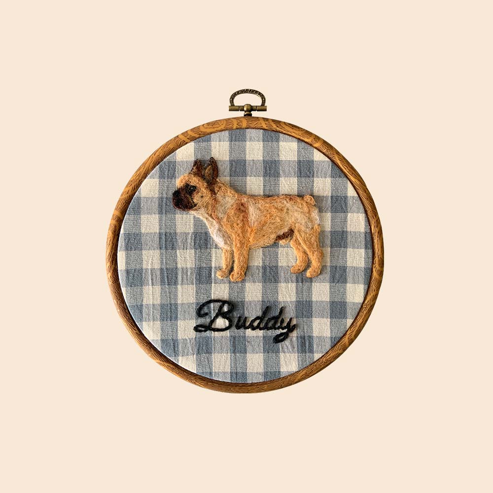 Custom Needle Felt Dog Hoop Art – Personalized Pet Portrait & Memorial Gift
