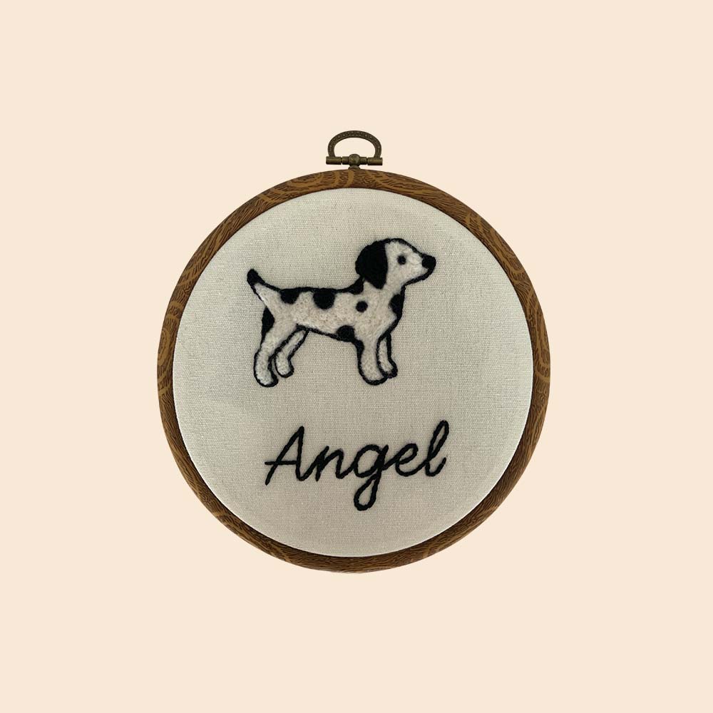 Custom Needle Felt Dog Hoop Art – Personalized Pet Portrait & Memorial Gift