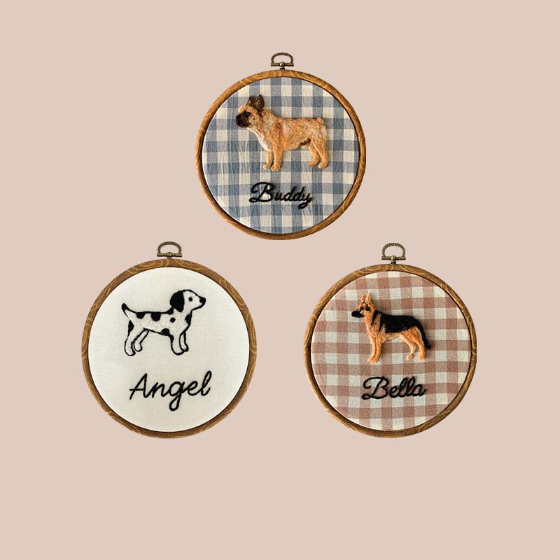 Custom Needle Felt Dog Hoop Art – Personalized Pet Portrait & Memorial Gift